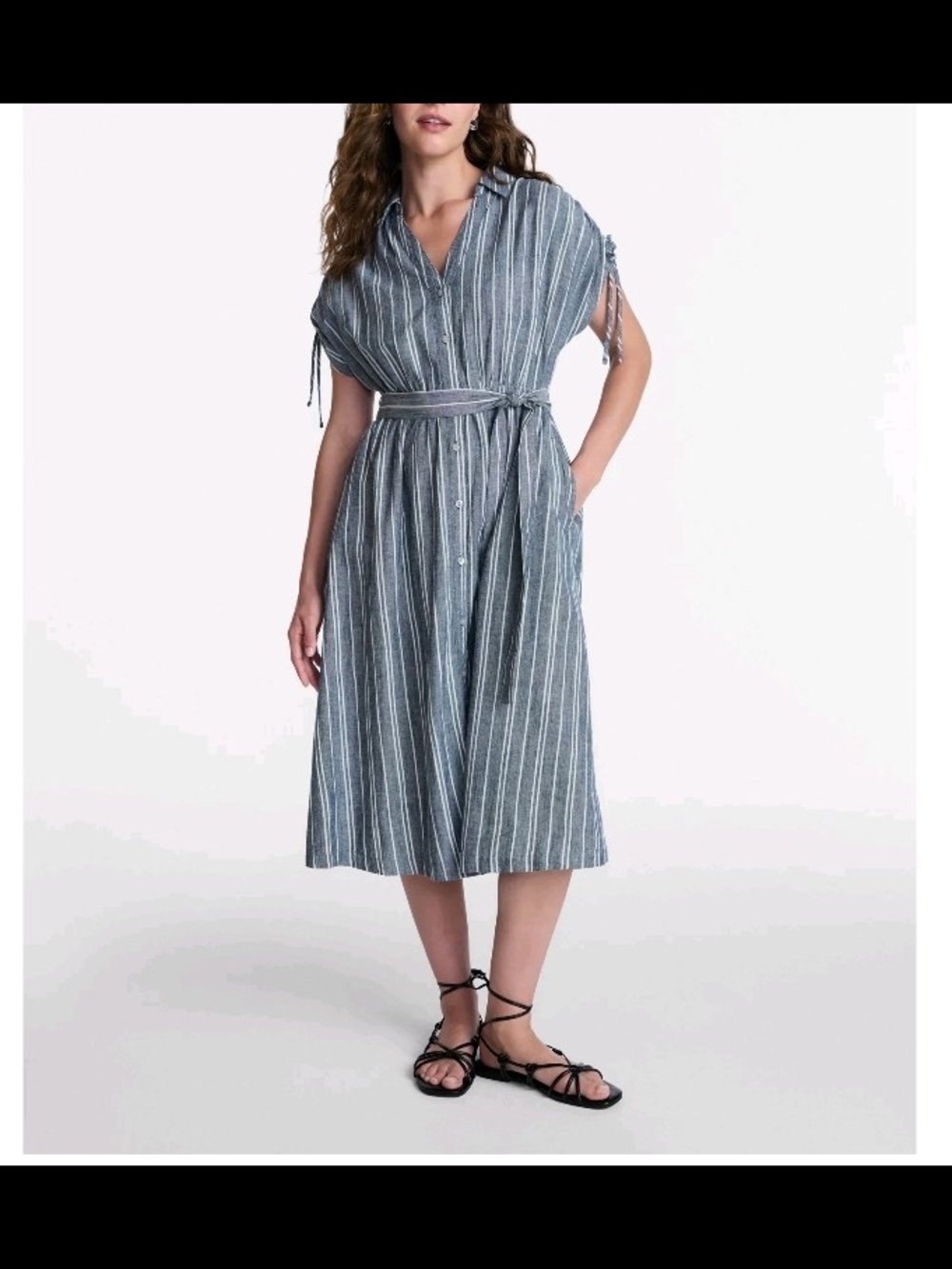 NWT Time and Tru Women Stripe Midi Shirt Dress Multi Sizes Available XS 0-2 L 12